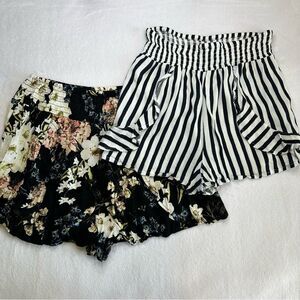 Cotton On Set of 2 Women’s Lightweight Ruffle Shorts - Floral & Striped - Small
